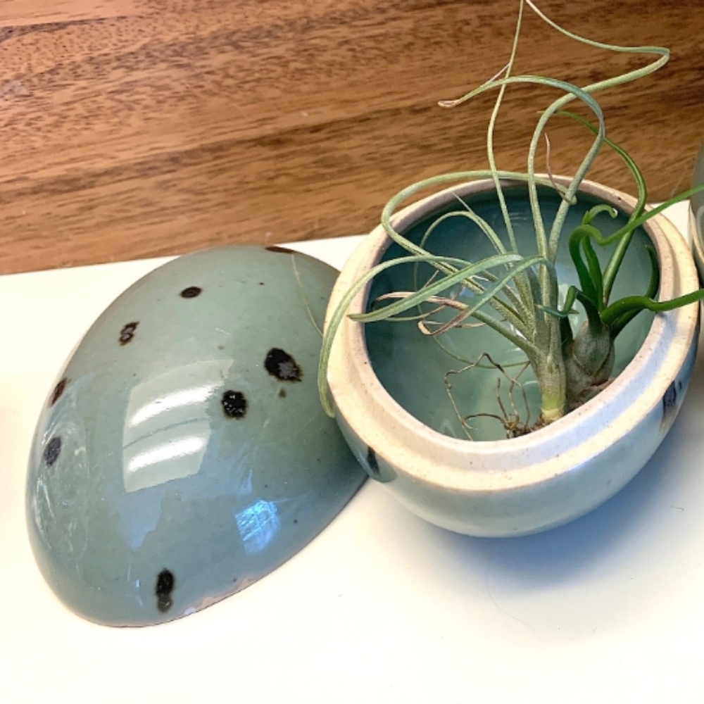 Vintage Dansk Porcelain Speckled Green Egg Trinket Box / Dish